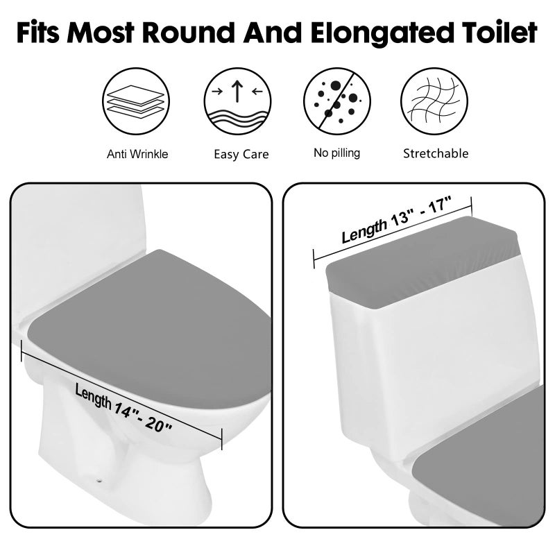 AZHCHKE Toilet Lid Cover and Toilet Tank Lid Cover  Bathroom Toilet Lid Seat Cover Set  Stretch Washable Spandex Fabric Toilet Protector Cover  Fits Most Toilet Tanks & Lids Gray - Image 3